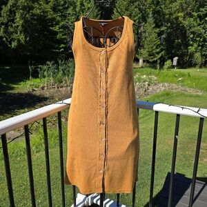 Heyson sleeveless ribbed button down tank dress, size S, NWOT gold/butterscotch